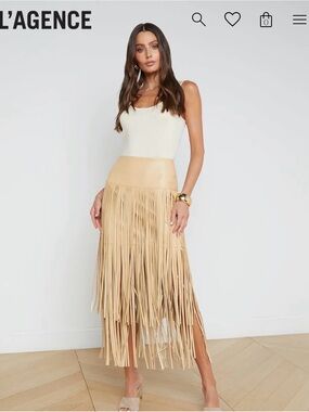 L'AGENCE Karolina Fringe Skirt in Croissant, Size 4, Brand New, Never Worn